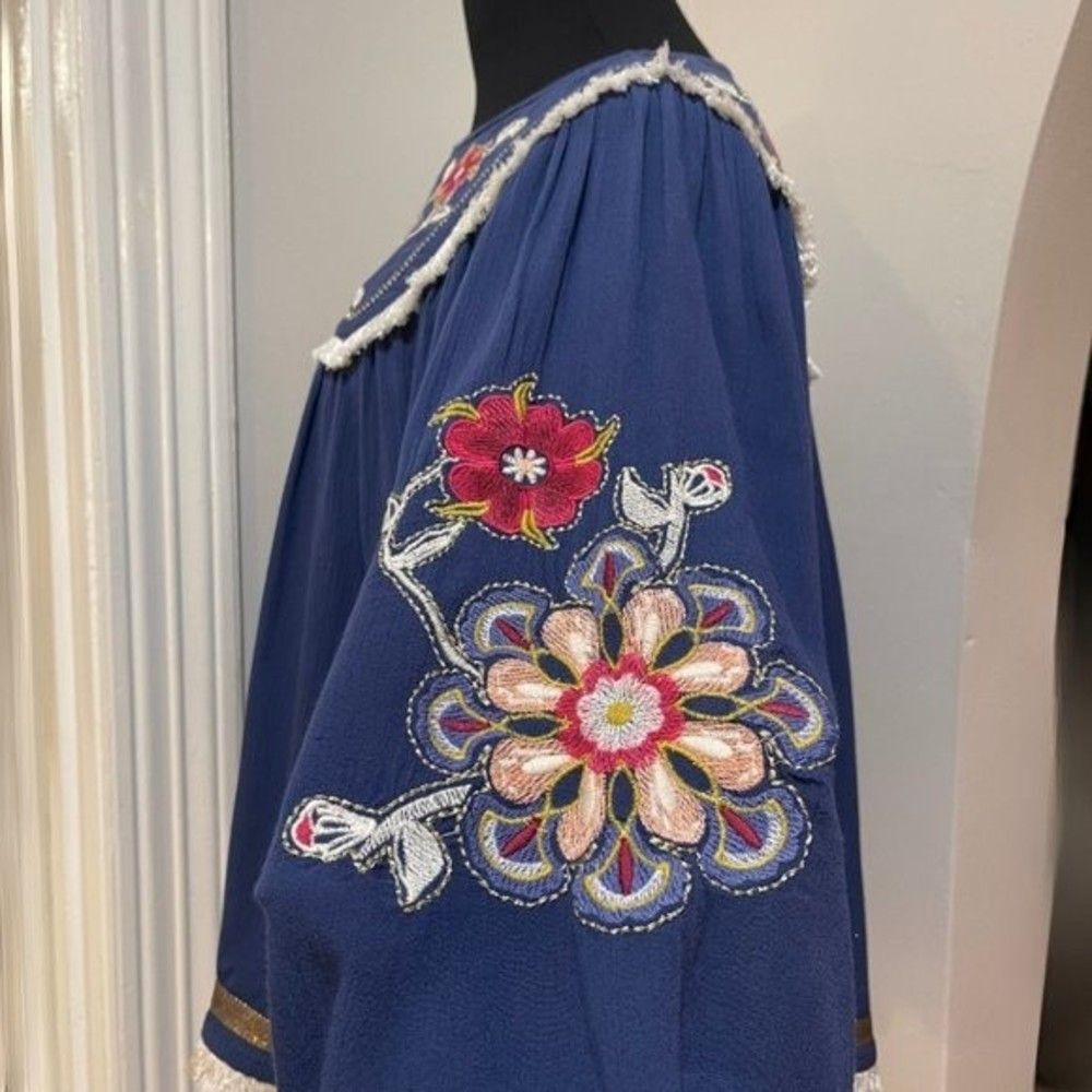 Women's Embroidered Blouse Blue Frayed X-Small - Picture 6 of 13